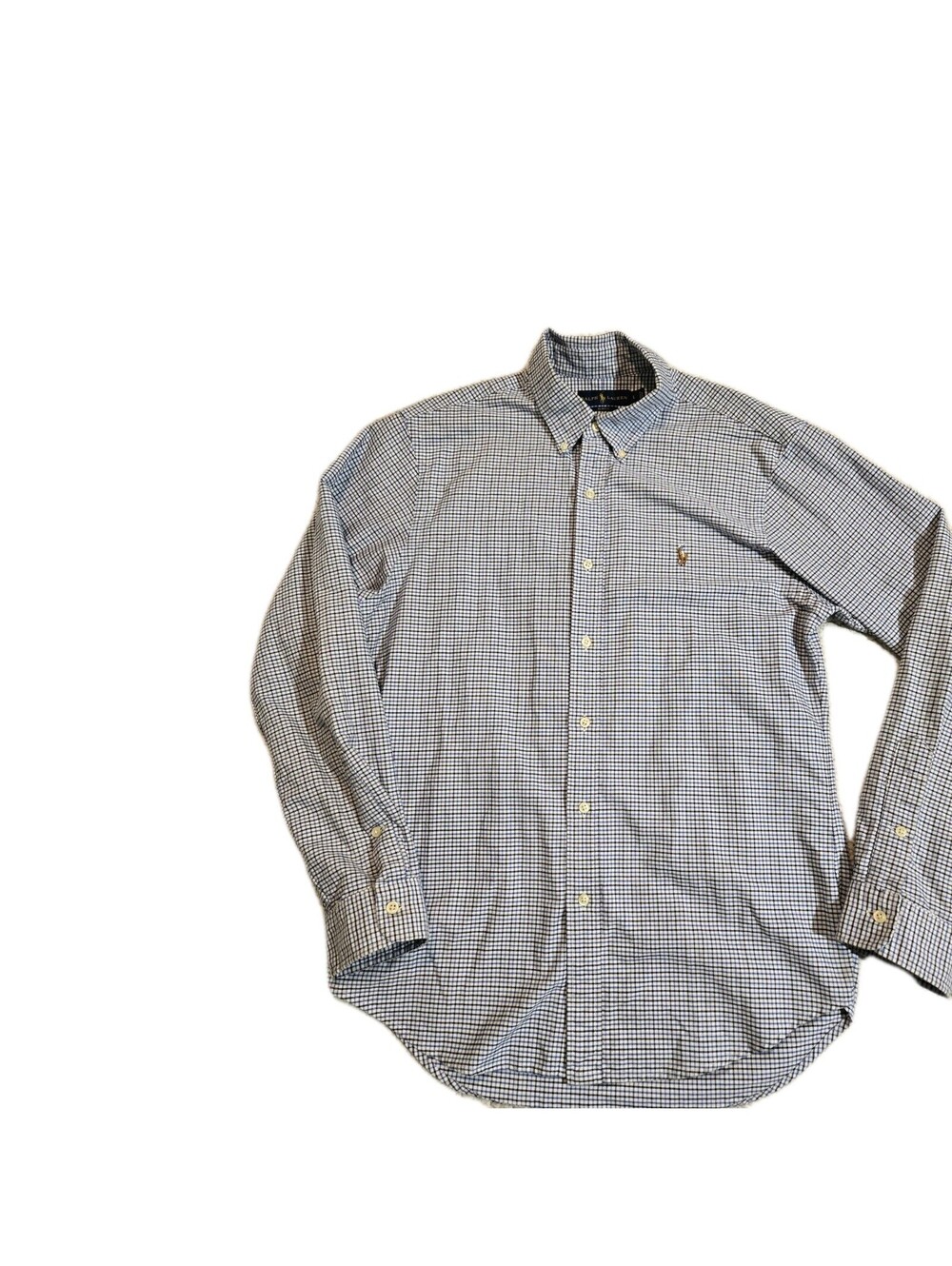 ralph lauren mens slim fit button down SzL Cotton Blue White Brown Check Preppy